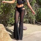 Rhinestone Cutout Paneled Wide Leg Pants