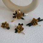 Flower Fabric Faux Pearl Alloy Hair Clamp Yellow & Green & Gold - One Size