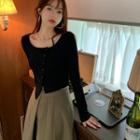 Irregular Cropped Cardigan / Pleated Midi A-line Skirt