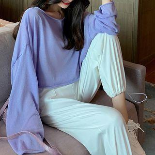 Long-sleeve Cropped Sheer T-shirt