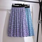 Elastic Waist Floral Print Midi A-line Skirt