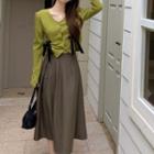 Long-sleeve Ribbon Top / Midi A-line Skirt
