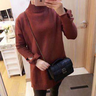 Mock Neck Plain Long Sweater