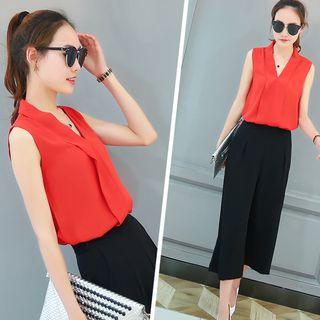 Set : Sleeveless Top + Wide Leg Pants
