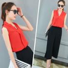 Set : Sleeveless Top + Wide Leg Pants