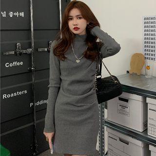 Long-sleeve Turtleneck Ruched Mini Bodycon Dress