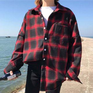 Fleece-lined Plaid Boyfriend Shirt