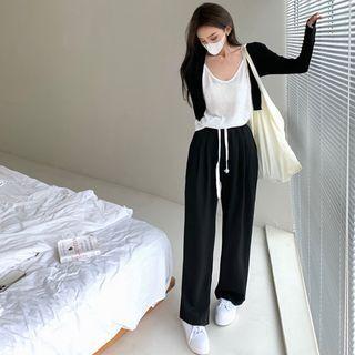 Deep V-neck Camisole Top / Cape Top / Straight-cut Loose Pants