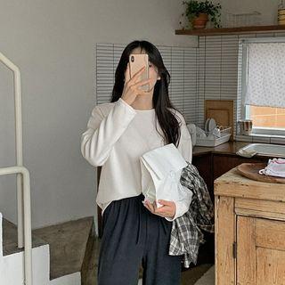 Round-neck Drop-shoulder Ribbed T-shirt