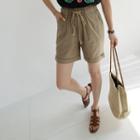 Drawcord Cuff-hem Linen Blend Shorts