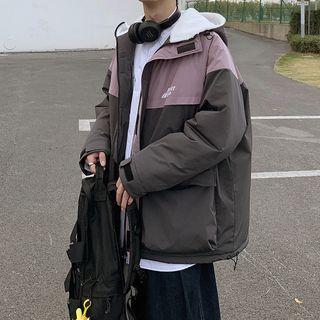 Hooded Logo Two-tone Padded Zip Jacket