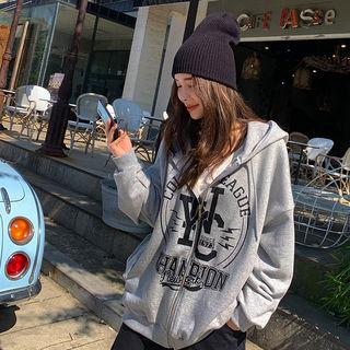 Nyc Lettered Zip Hoodie Gray - One Size