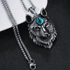 Stainless Steel Faux Crystal Wolf Pendant Necklace