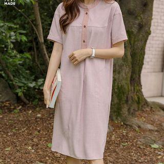 Half-placket Tie-waist Midi Dress
