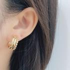 Layered Alloy Hoop Earring 1 Pair - Clip On Earring - Gold - One Size