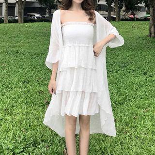 Open-front Light Jacket / Strapless Tiered Dress