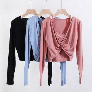 Set: Plain Camisole Top + Long-sleeve V-neck T-shirt