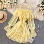Ruffle Trim Cold-shoulder A-line Dress