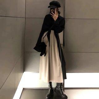 Set: Plain Shirt + Spaghetti-strap Maxi A-line Dress