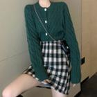 Cable-knit Long-sleeve Cardigan Green - One Size