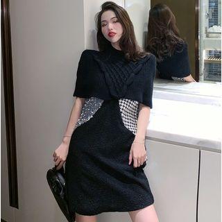 Knit Cape / Reversible Patchwork Mini Dress