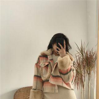 Color-block Striped Button-up Oversize Jacket Pink - One Size