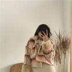 Color-block Striped Button-up Oversize Jacket Pink - One Size