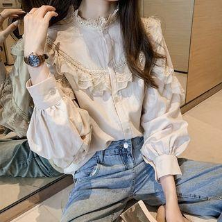 Long Sleeve Mock Neck Lace Trim Top