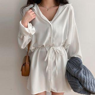 Tie-waist Oversized Midi Shirtdress