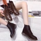 Low Heel Faux-leather Lace-up Short Boots