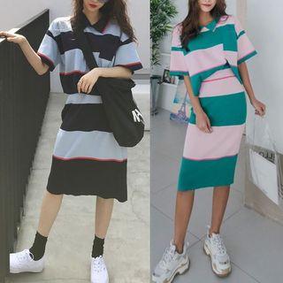 Set: Color-block Polo Top + Skirt