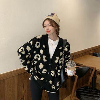 Leopard Print Cardigan Leopard - Black & White - One Size