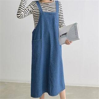 Pocket-detail Denim Long Jumper Dress