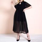 Short-sleeve Open-back Midi A-line Chiffon Dress