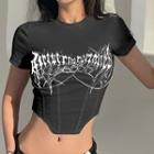 Short Sleeve Printed Chain Detail Corset Top