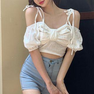 Cold-shoulder Bow Accent Crop Top