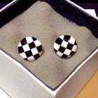 Checker Print Stud Earring 1 Pair - Black & White - One Size