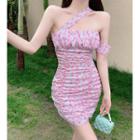Single Shoulder Floral Sheath Dress