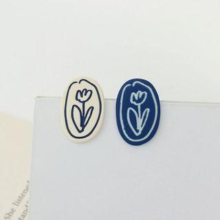 Flower Print Oval Alloy Earring