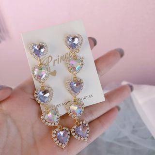 Rhinestone Heart Dangle Earring 1 Pair - Silver Steel - As Shown In Figure - One Size