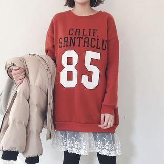 Mock Two Piece Lace Hem Lettering Pullover Dress