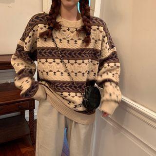Patterned Sweater Khaki & Brown - One Size