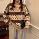 Patterned Sweater Khaki & Brown - One Size