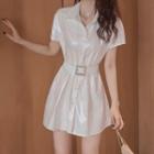 Short-sleeve Belt-waist Mini Dress