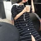 Striped Loose-fit Short-sleeve Hooded Dress