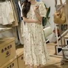 Short-sleeve Floral Midi A-line Dress Gray Mermaid - White - One Size