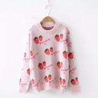Strawberry Patterned Sweater Pink - One Size