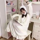 Pompom Fleece Long-sleeve Midi Sleep Dress