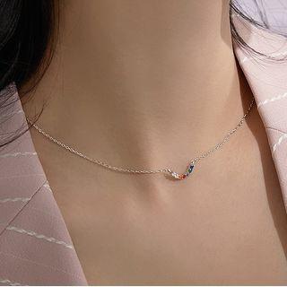 Rainbow Rhinestone Pendant Sterling Silver Necklace
