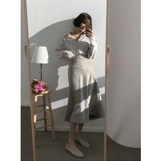 Zip-back Satin Long Flare Skirt